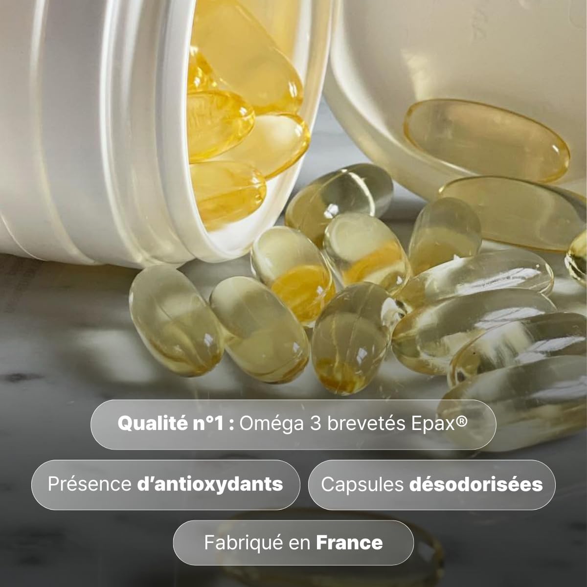 Nutripure | Omega 3 Epax® 2400 mg | EPA 1260 mg & DHA 900 mg | Huile Poissons Sauvages | Pureté TotOx <7 | Cerveau, Vision & Cœur | Sans Odeur | 90 Gélules | 1 Mois | Made in France