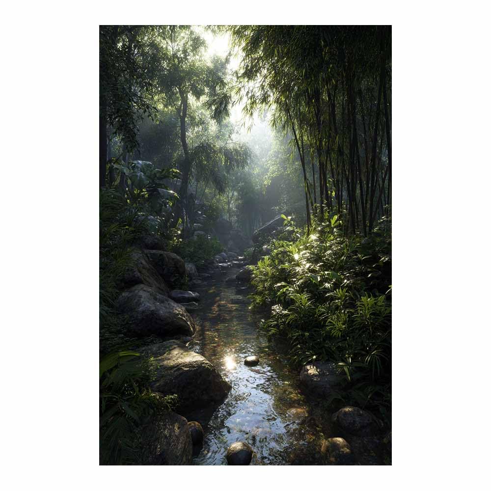 HOQIU Vintage wall art Sunlit Bamboo Forests decorative painting, wall art, for Living Room Bathroom Bedroom Kitchen Decoration.(Multicolor)-60x80cm Unframed