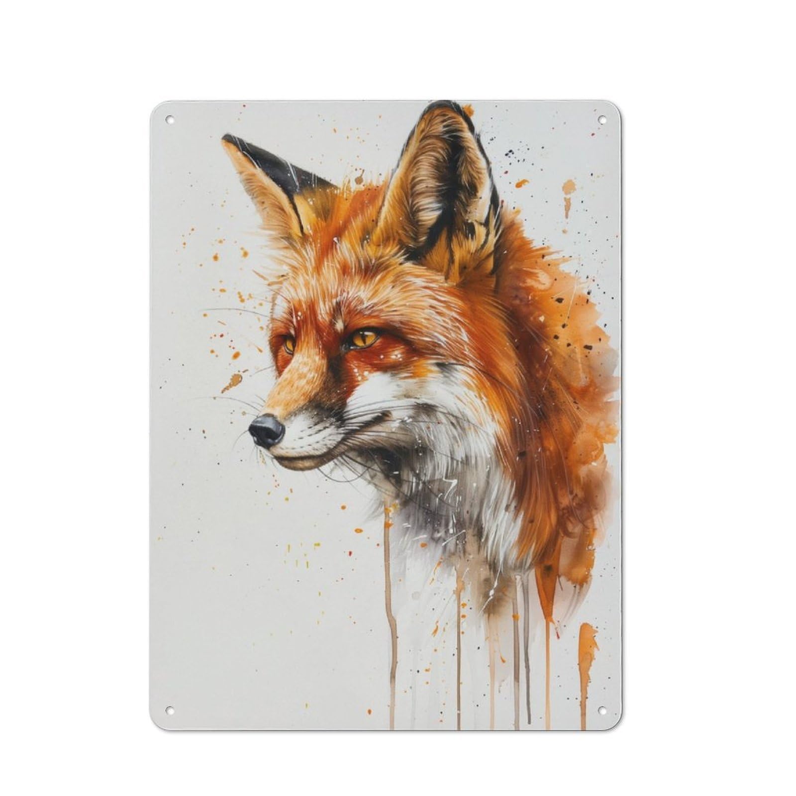 Junmoney Fox Watercolor Animal Metal Wall Plaque With Design 40X30cm, Retro Small Space Decor For Flat, Dorm Room, Lounge Or Cafe