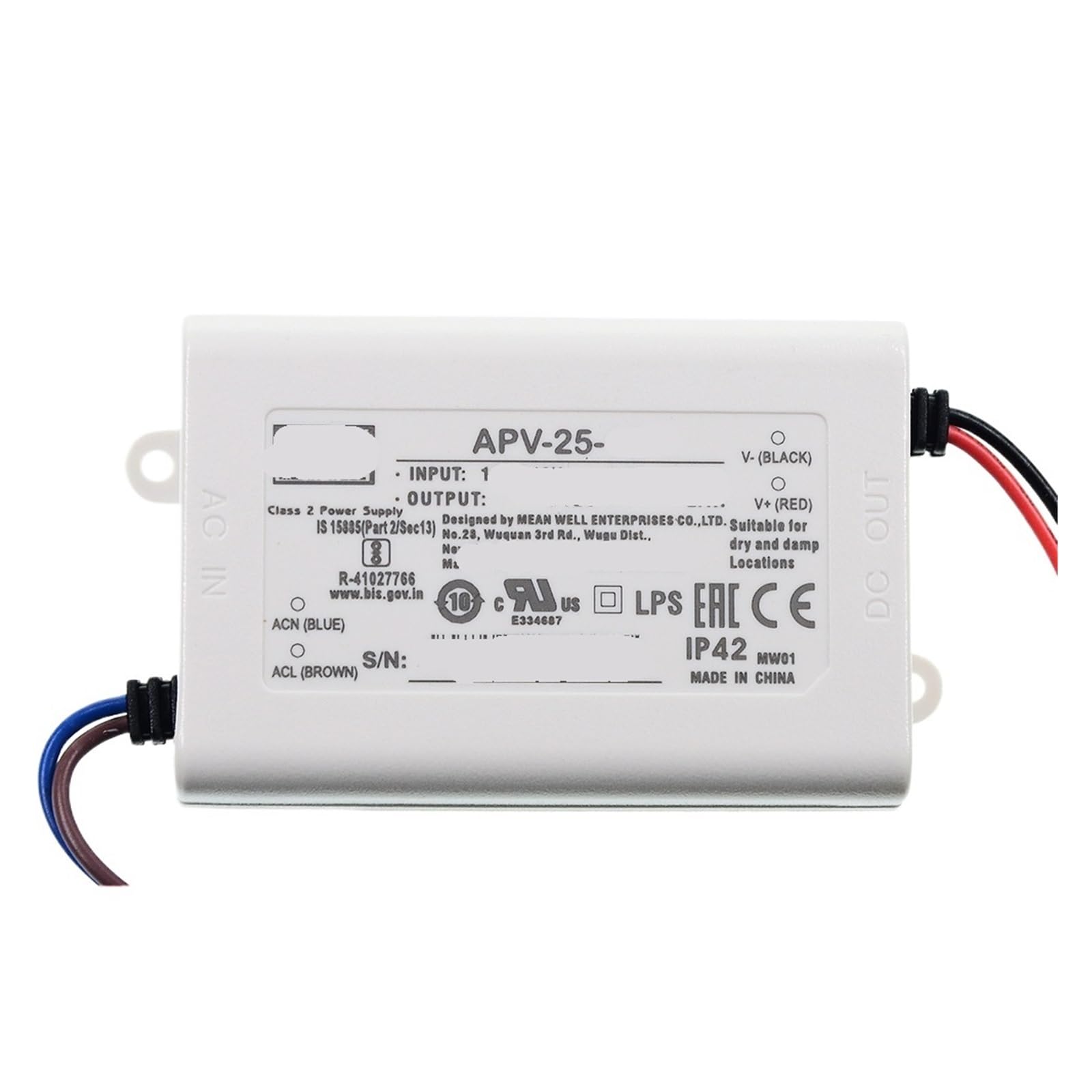Alimentation à découpage APV-25-36 Mean Well tension constante 36V 25W pour bandeau LED