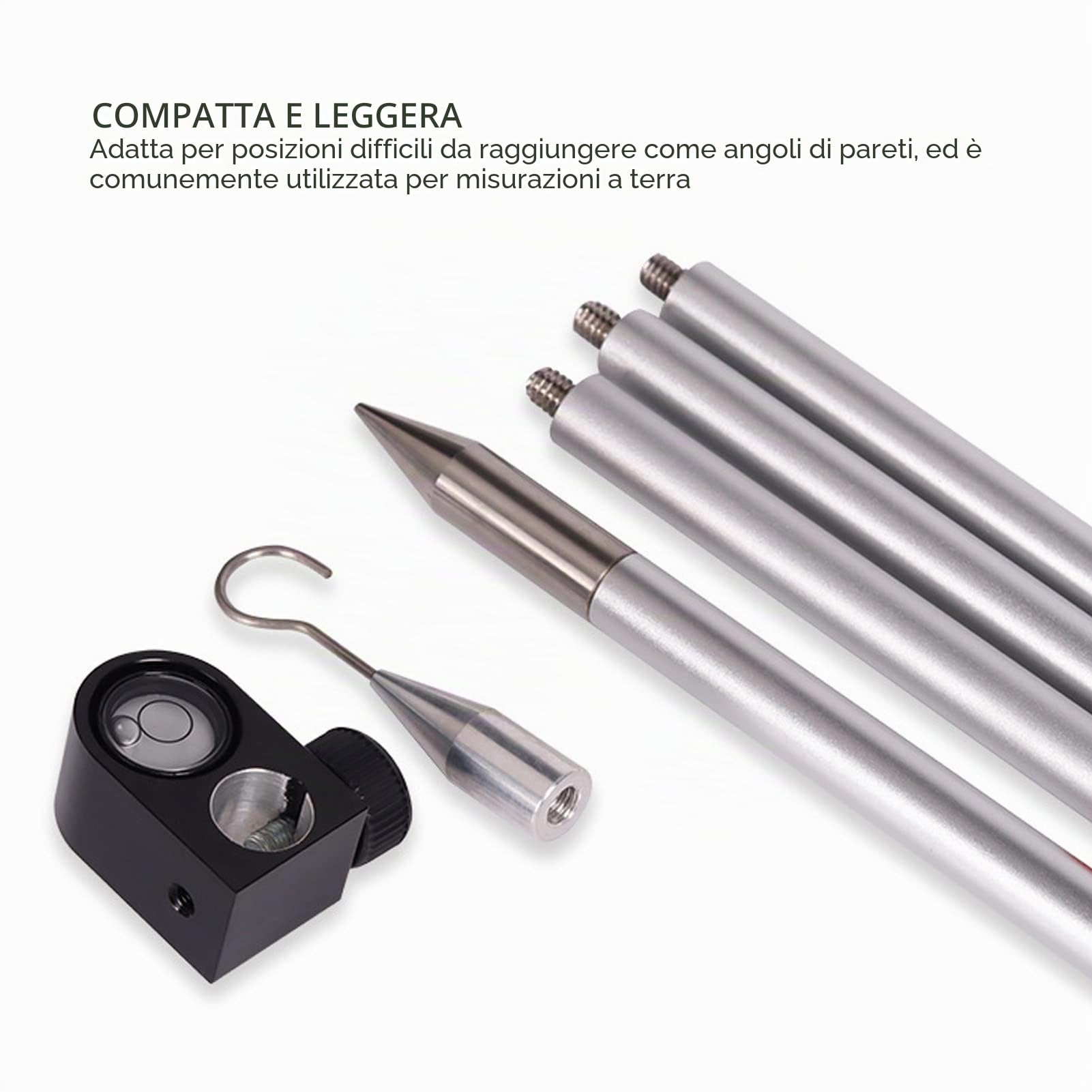 Asta del Prisma, Asta del Prisma di Rilevamento della Stazione Totale della Lega di Alluminio Filettata Universale da 1/4 di Sezione a 4 Sezioni per Metropolitane, Ferrovie
