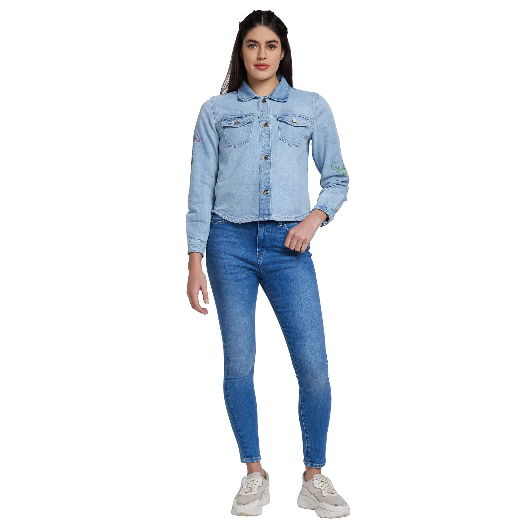 Spykar Women Light Blue Cotton Sim Fit Denim Jacket in blue
