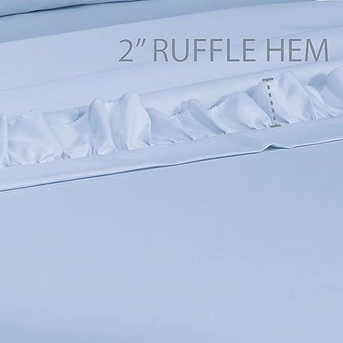 Miniatura 5 de Swift Home Elegante diseño de dobladillo con volantes de 2 pulgadas en sábana encimera y fundas de almohada, resistente a las arrugas, resistente a