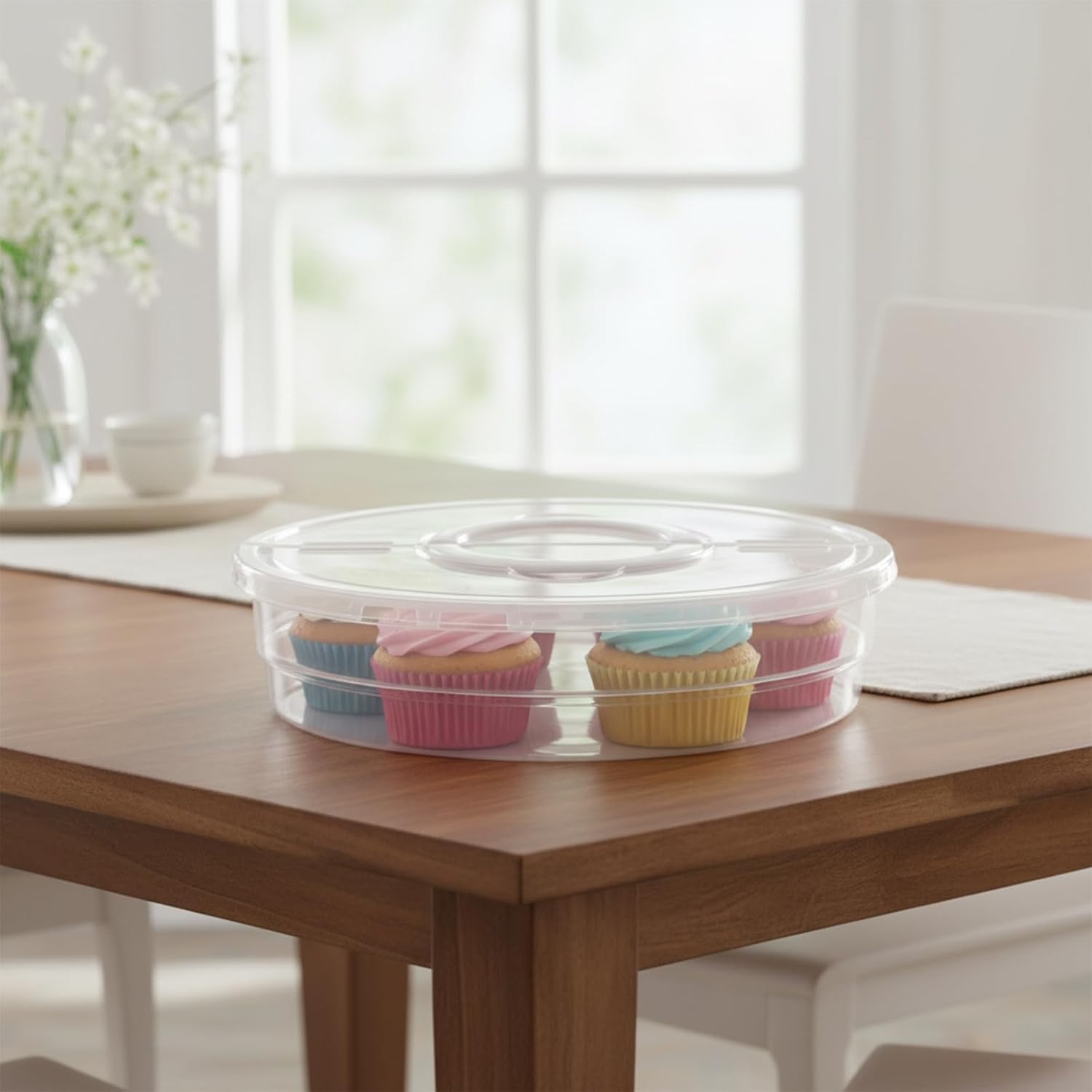 2 Pack 11.8" Cupcake Containers, Cupcake Carrier with Foldable Lid and Handle,Cupcakes Boxes for Parties, Large Food Storage Containers for Pizza, Pies, Cakes, Cupcakes, Bpa-Free Clear Plastic