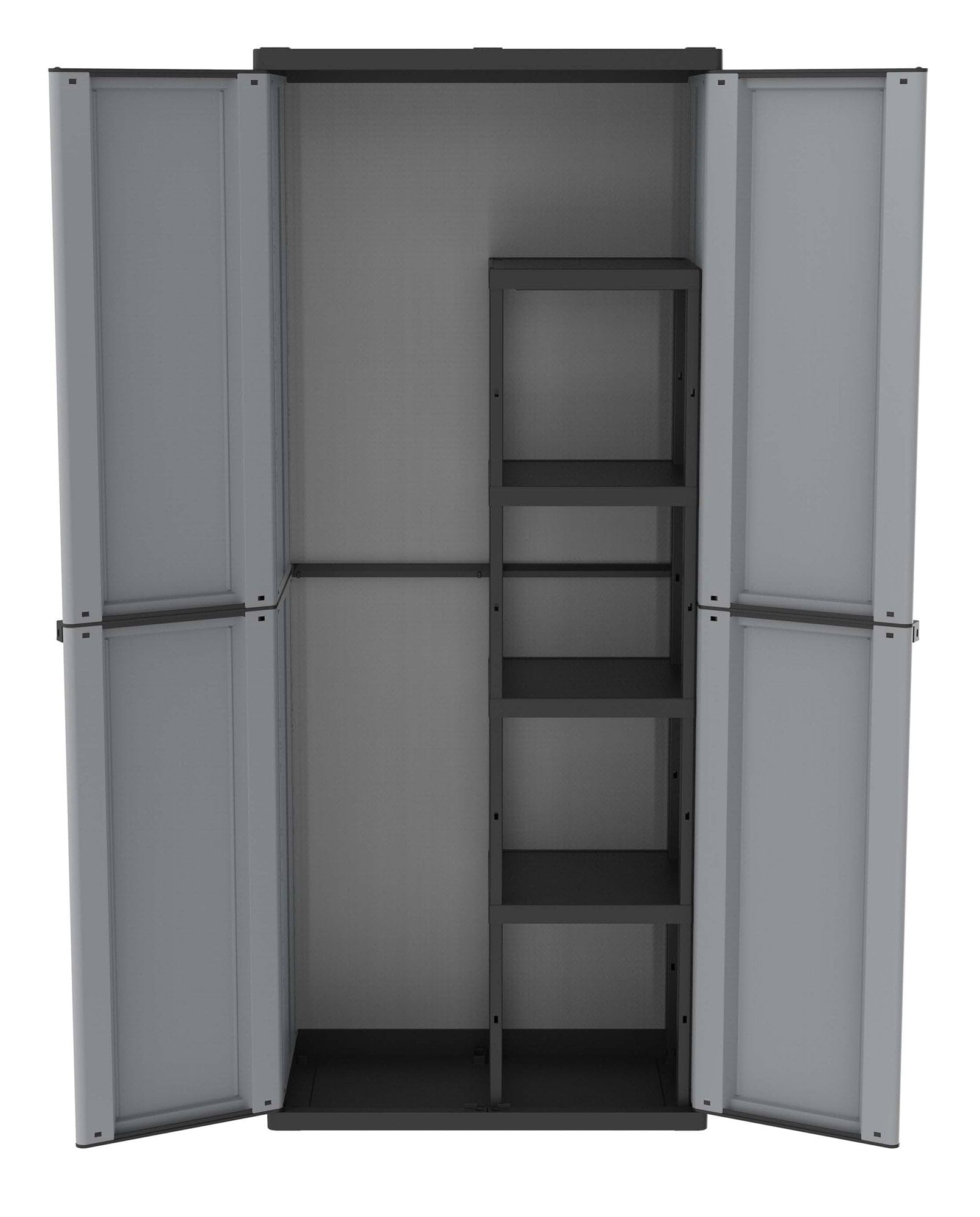 Bonussi Armadio Portascope Modulare da Esterno 68x37,5x163,5 cm 2 Ante 4 Ripiani in Polipropilene Jline Grigio e Nero