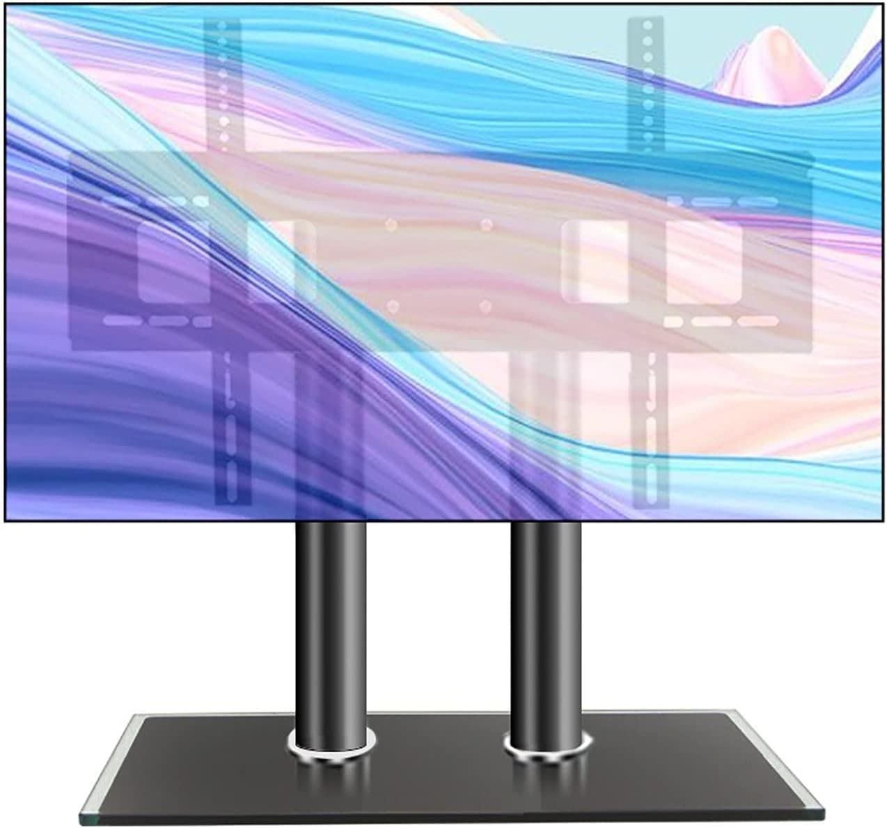 SGKOMN Monitor Arms TV Stand Desktop TV Base, Suitable for 32 to 65 Inch Flat Screen TVs, Adjustable Height, Heavy-Duty Tempered Glass Base Installation, Black