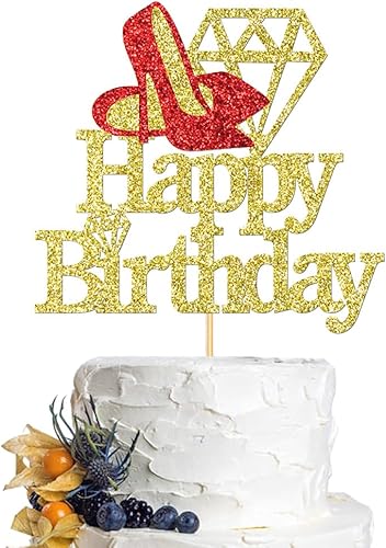 Decoración de pastel de feliz cumpleaños, decoración de pastel de diamante brillante para mujeres, damamujer, fiesta de cumpleaños, animación en