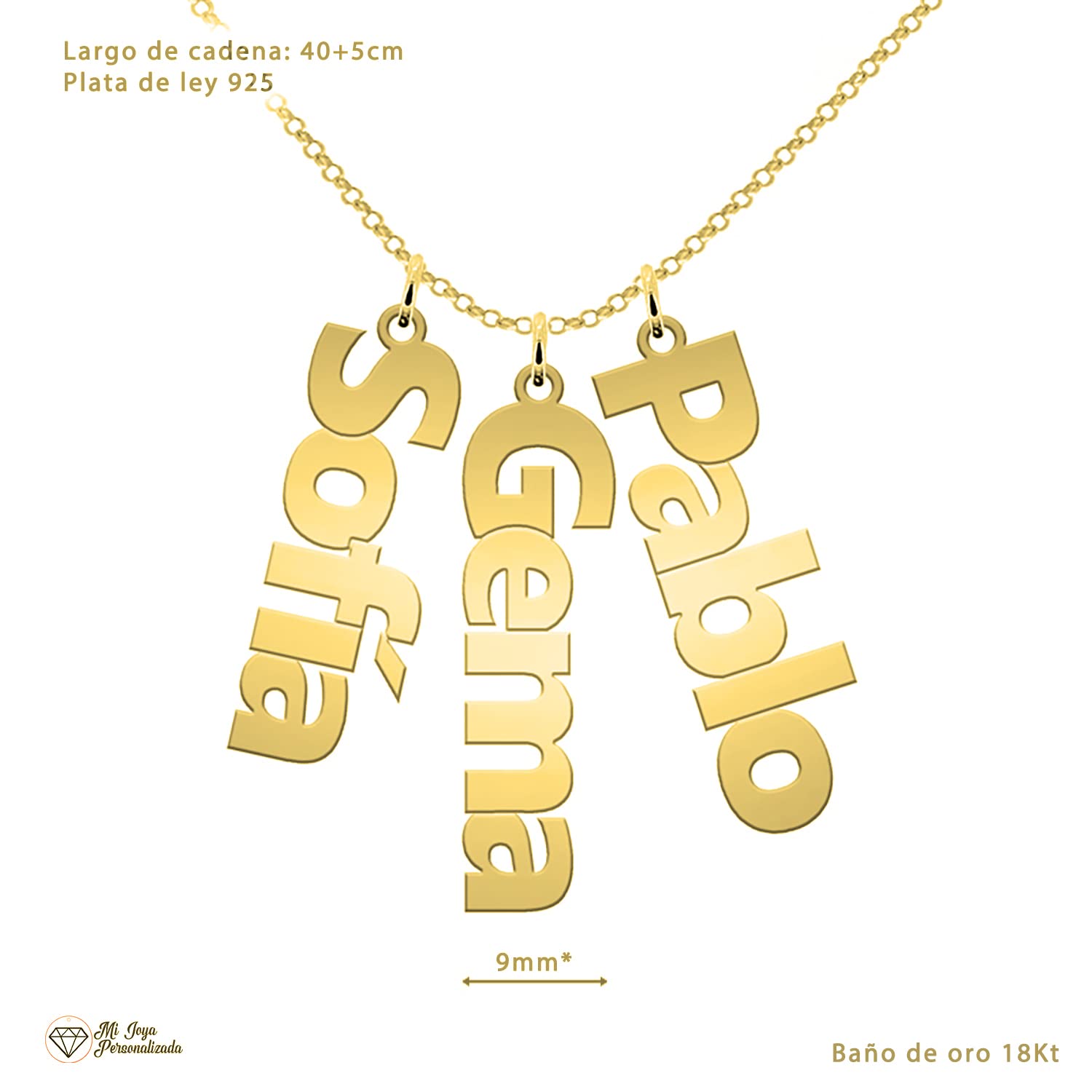 Collar con Nombre Personalizado Plata Chapado en Oro 18K - Colgante con Nombre Joya Personalizada Navidad, Aniversario, Día de la madre - Ideas de Regalos de Cumpleaños para Mujer, Niña, Madre, Hija