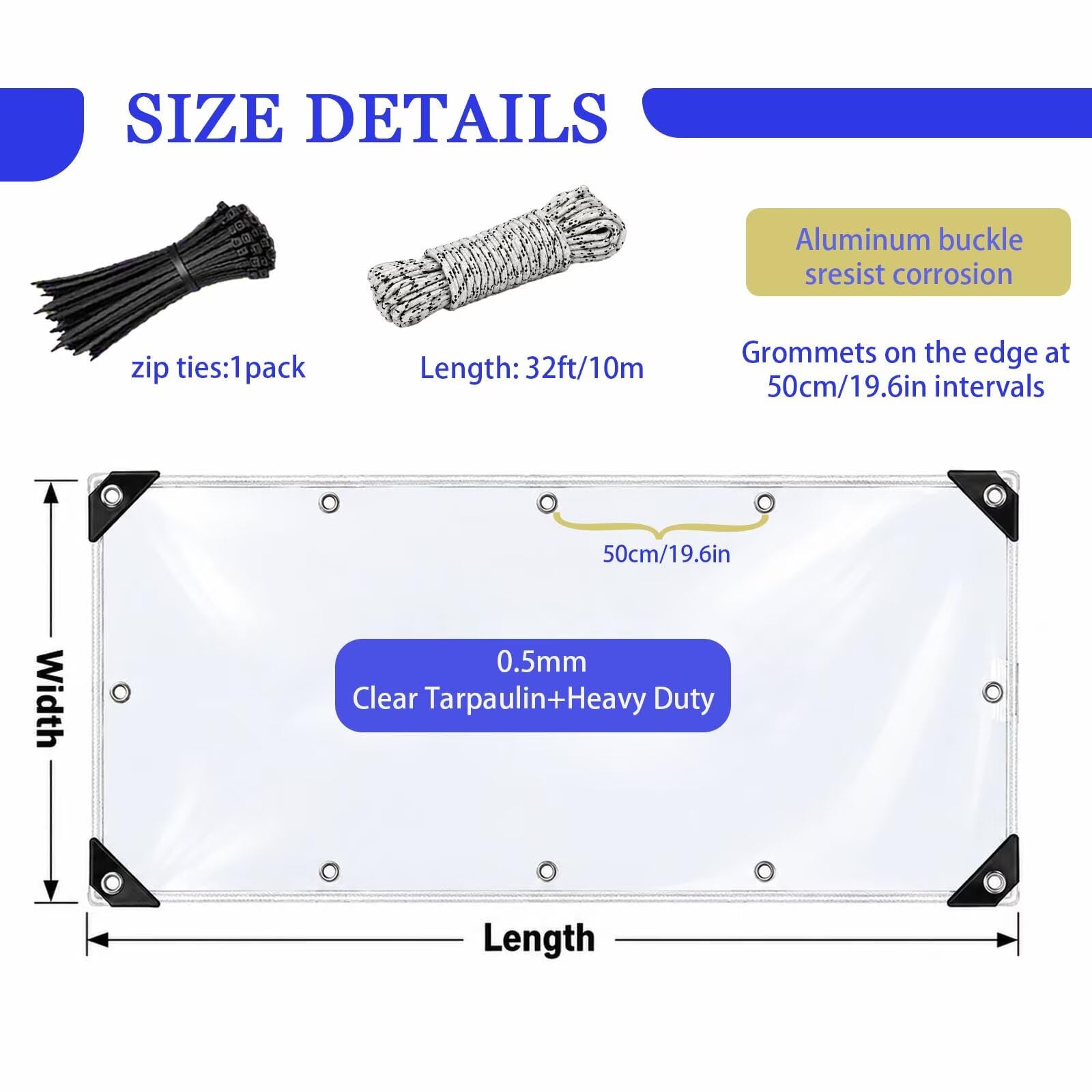 Telo Telone Impermeabile Esterno Occhiellato 2.8x2.9m, Telo PVC Trasparente Rinforzato 500 g/m², Teloni Protettivo Multiuso Resistente UV Antistrappo per Barche Legno Piscina Mobili da Giardino Auto