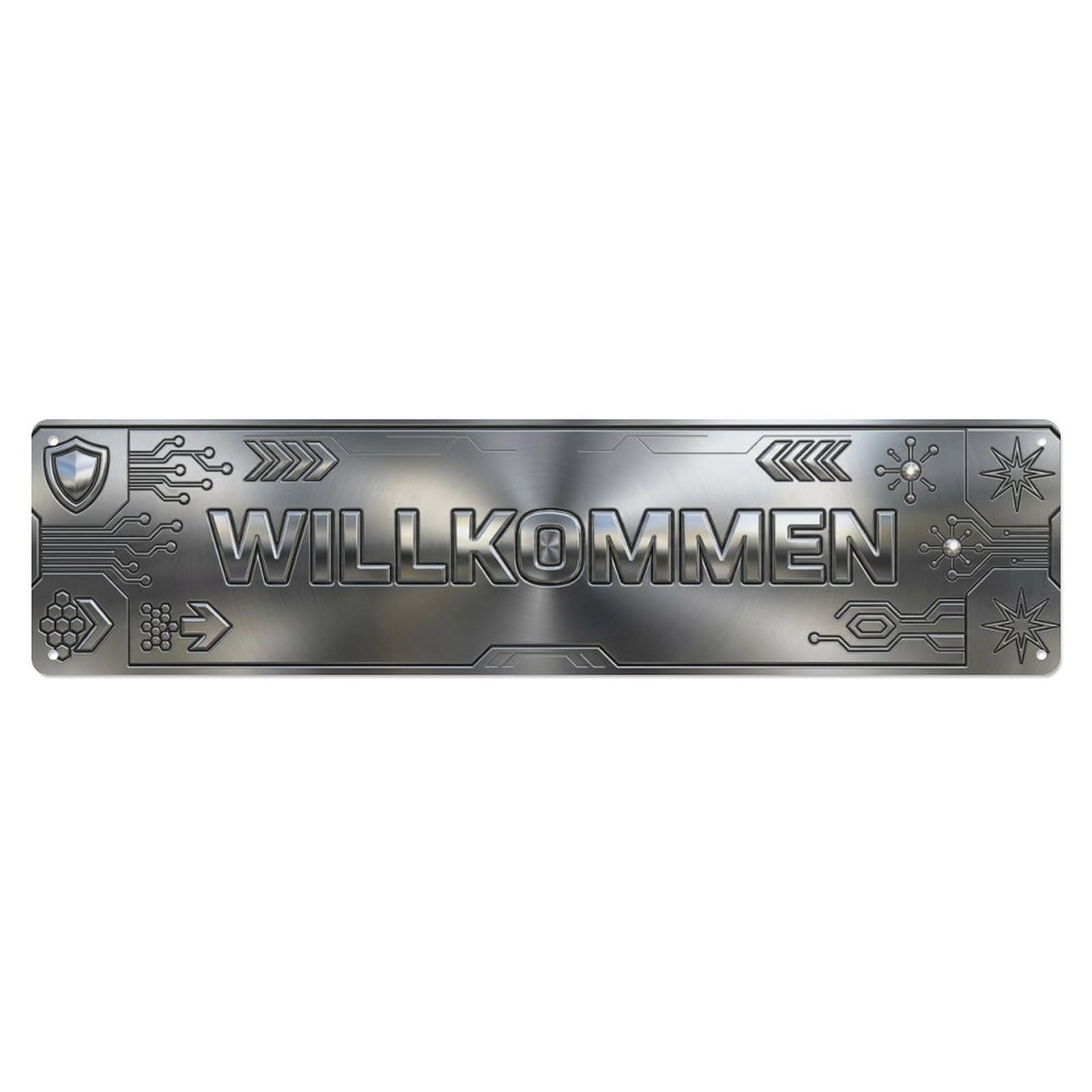 Silver Chrome Metallic Futuristic Welcome Metal Tin Sign