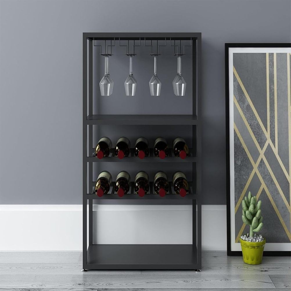 Wine Rack Freestanding Floor Standing Bar Cabinet for Placing Wine And Glasses, Stainless Steel Modern Wine Bottle Display Rack Suitable for Home Bar Kitchen Living Room,Height 100cm