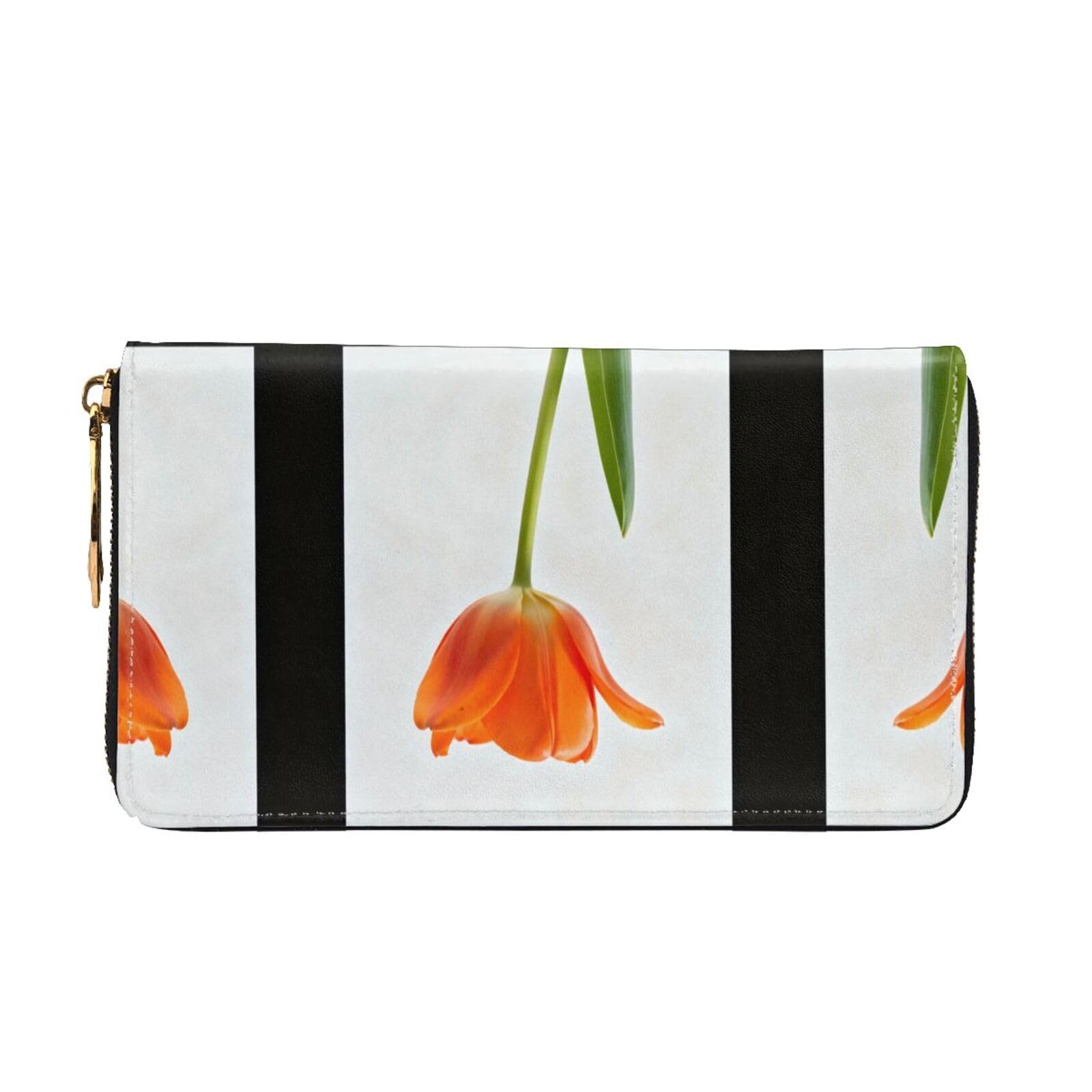 Cartera larga y grande de piel con cremallera, diseño de perlas