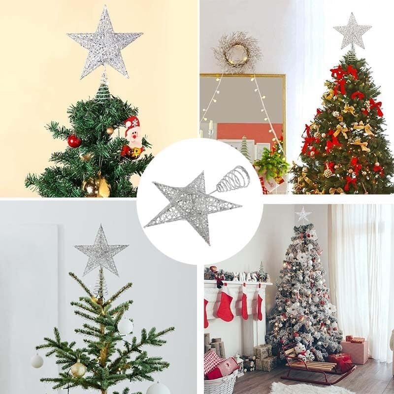 Árbol de Navidad Topper Estrella iluminada árbol T Adorno de Estrella for árbol de Navidad Decoración navideña Estrella en la Copa del árbol Brillante(Silver,20 * 25cm)