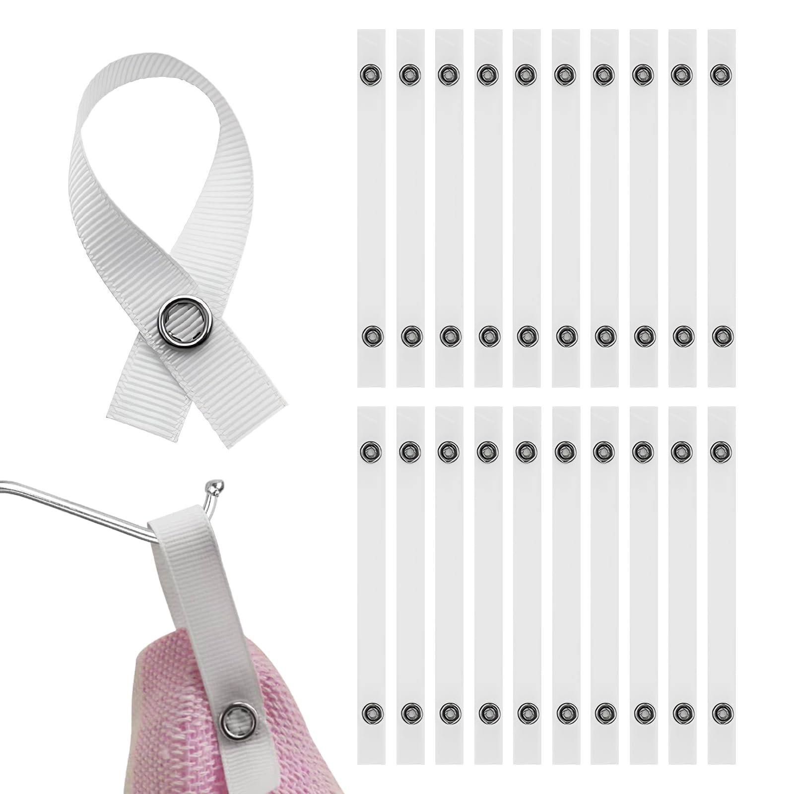 MADGININE 20 Pcs Tea Towel Clips,No-Sew Loop Towel Clips with Mental Pin Button Closure,Space-Saving Kitchen and Bathroom for Home(White)