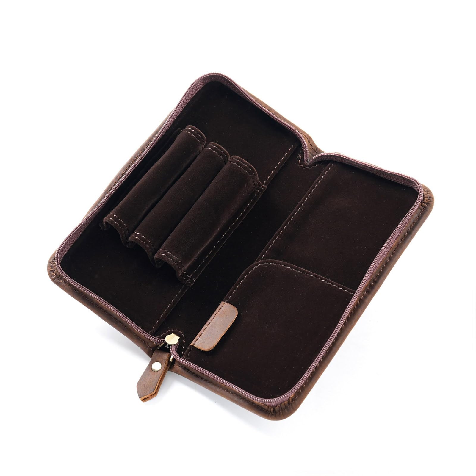 Estuche de cuero para pluma estilográfica con 3 ranuras divididas, gran capacidad, bolsa de papelería, suministros escolares y de oficina, Color café