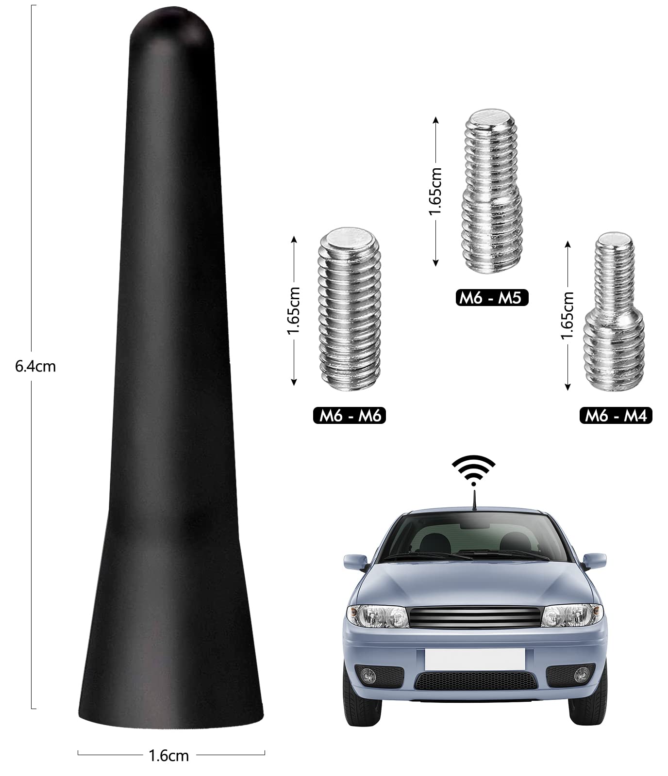 Antenne Radio Universelle Pour Voiture Tuolnk - 18 Cm (7"), Compatible AM/FM/DAB - Avec Adaptateurs M4 M5 M6 - Remplacement Facile