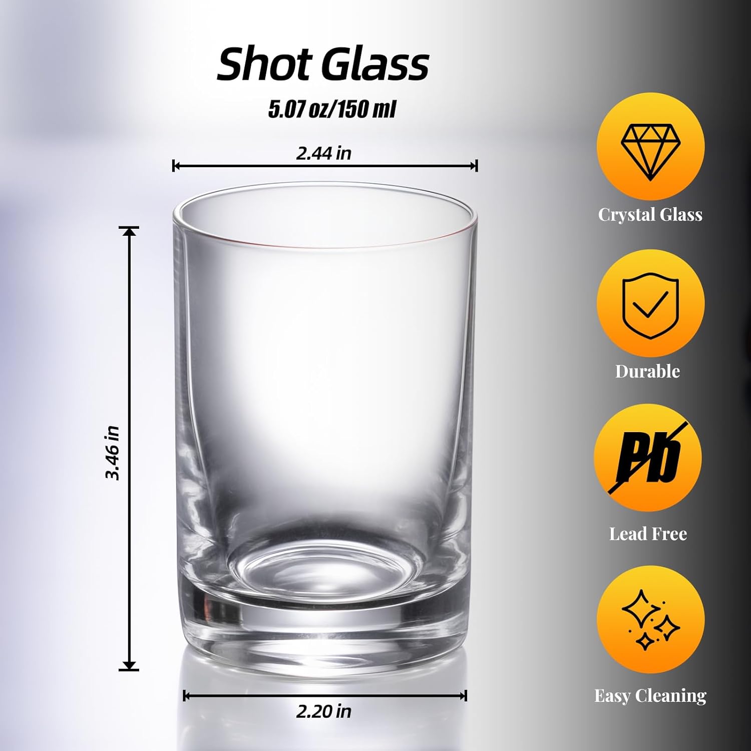 KAMMAK Shot Glasses Set of 2, 150ml/5oz Clear Espresso Shot Glass with Heavy Base for Bar Restaurants Home, Small Whiskey Shot Glass for Vodka, Whiskey, Tequila, Spirits & Liquors - Image 2