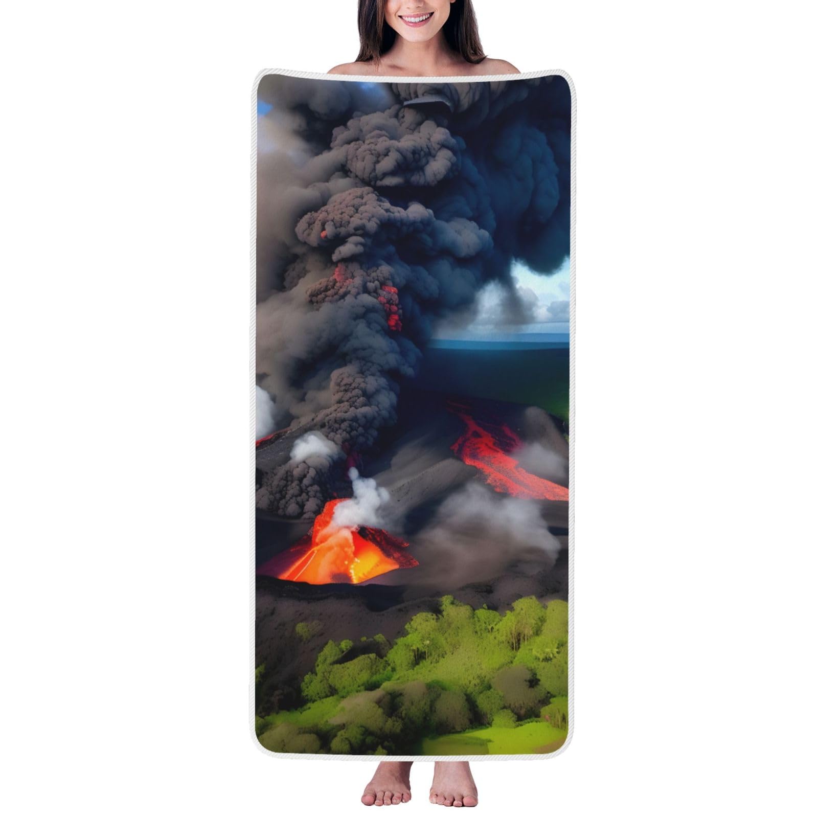 KPXXAQT Kilauea Volcano Bloom Print Coral Velvet Bath Towel Soft Absorbent Towels Home Vacation Or Summer Gifting