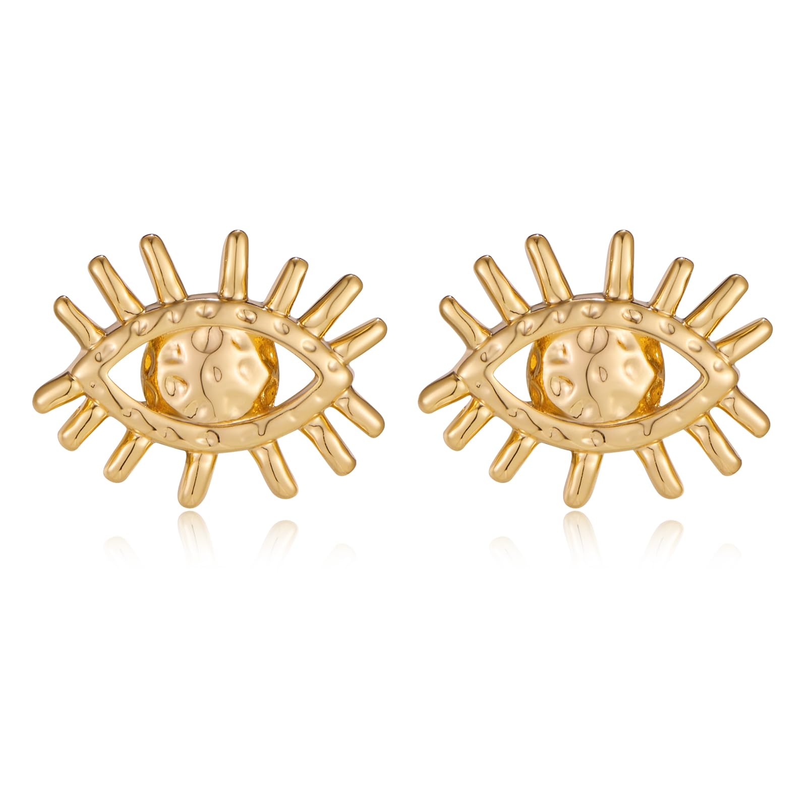 MUYAN 14K Gold Plated Hammered Evil Eye Stud Earrings for Women Trendy Gold Plated Textured Small Earrings Everyday Jewelry