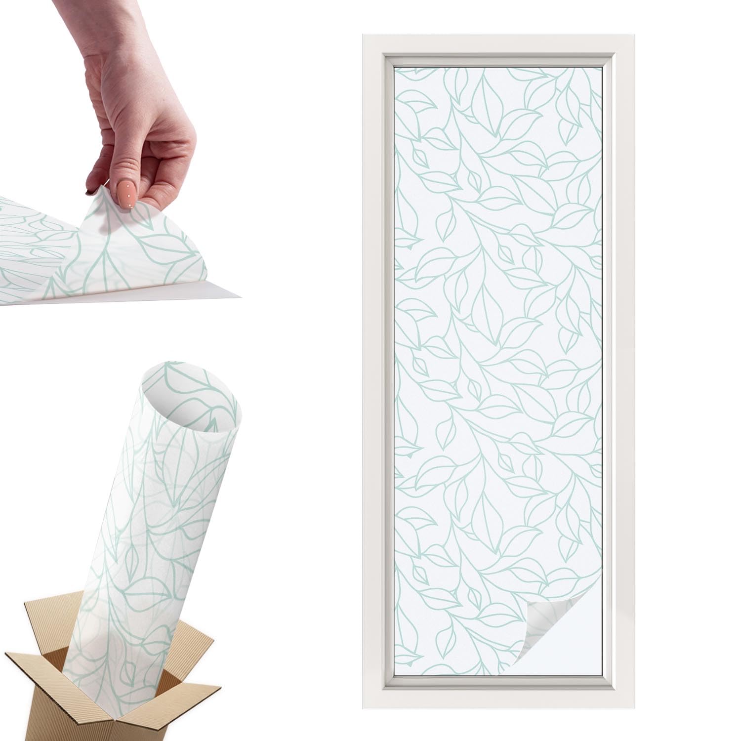 Film dépoli pour vitre 50x146 cm occultant et décoratif en PVC motif feuilles délicates