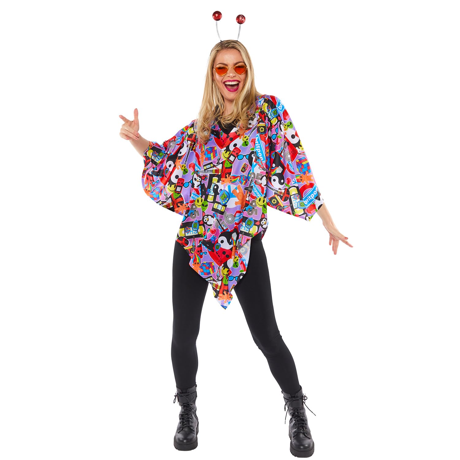 Amscan 9918542 - Unisex 1990's Retro Poncho Adults Festival Fancy Dress Costume - One Size
