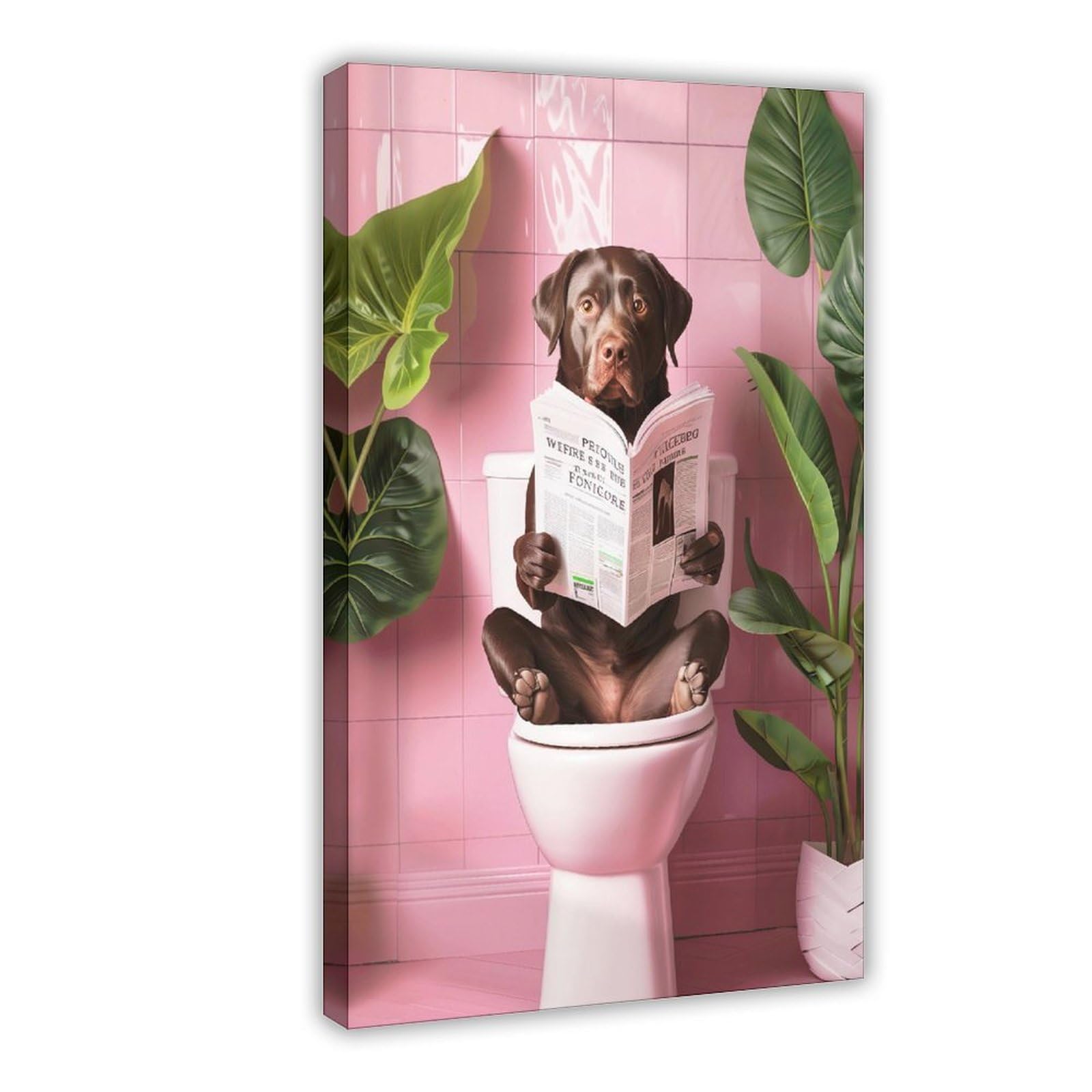 Ncudank Chocolate Labrador Bathroom On Toilet Canvas Poster Bedroom Decor Landscape Office Room Decor Gift 12X18inch(30X45cm)