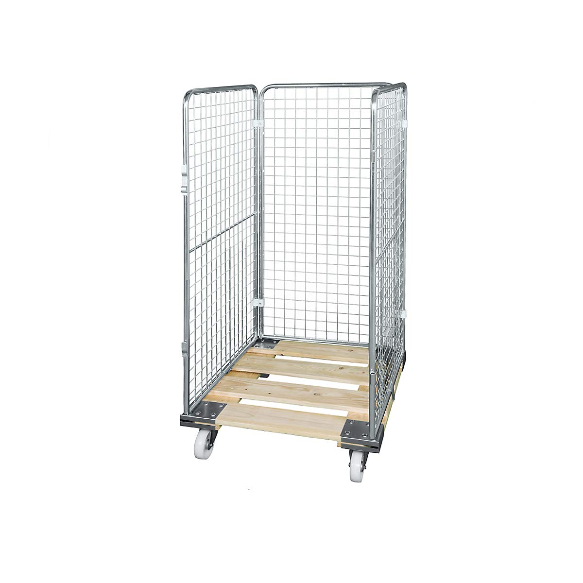 E.S.B. Pojemnik z kratką drucianą z drewnianą rolowaną płytą, 3-stronny, wysokość użytkowa 1020 mm – skuter transportowy, kontener transportowy, kontener transportowy, kontener transportowy