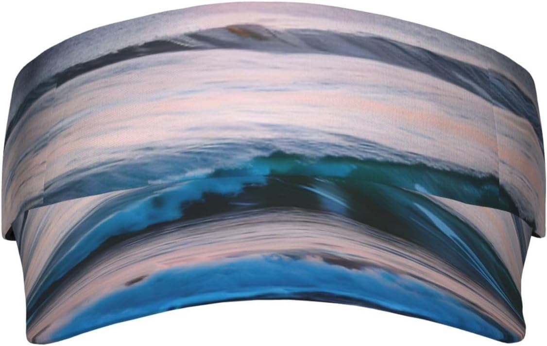 Sunset and Sunrise with Ocean Sea Waves Print Sports Sun Visor Hats Adjustable Running Golf Tennis Sun Cap for Women Men Black