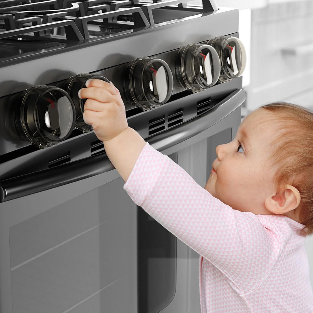 8 pièces Cache-boutons Cuisinière Transparent Protection Sécurité Facile à Installer Couvre Boutons Gaz pour Brûleurs Four