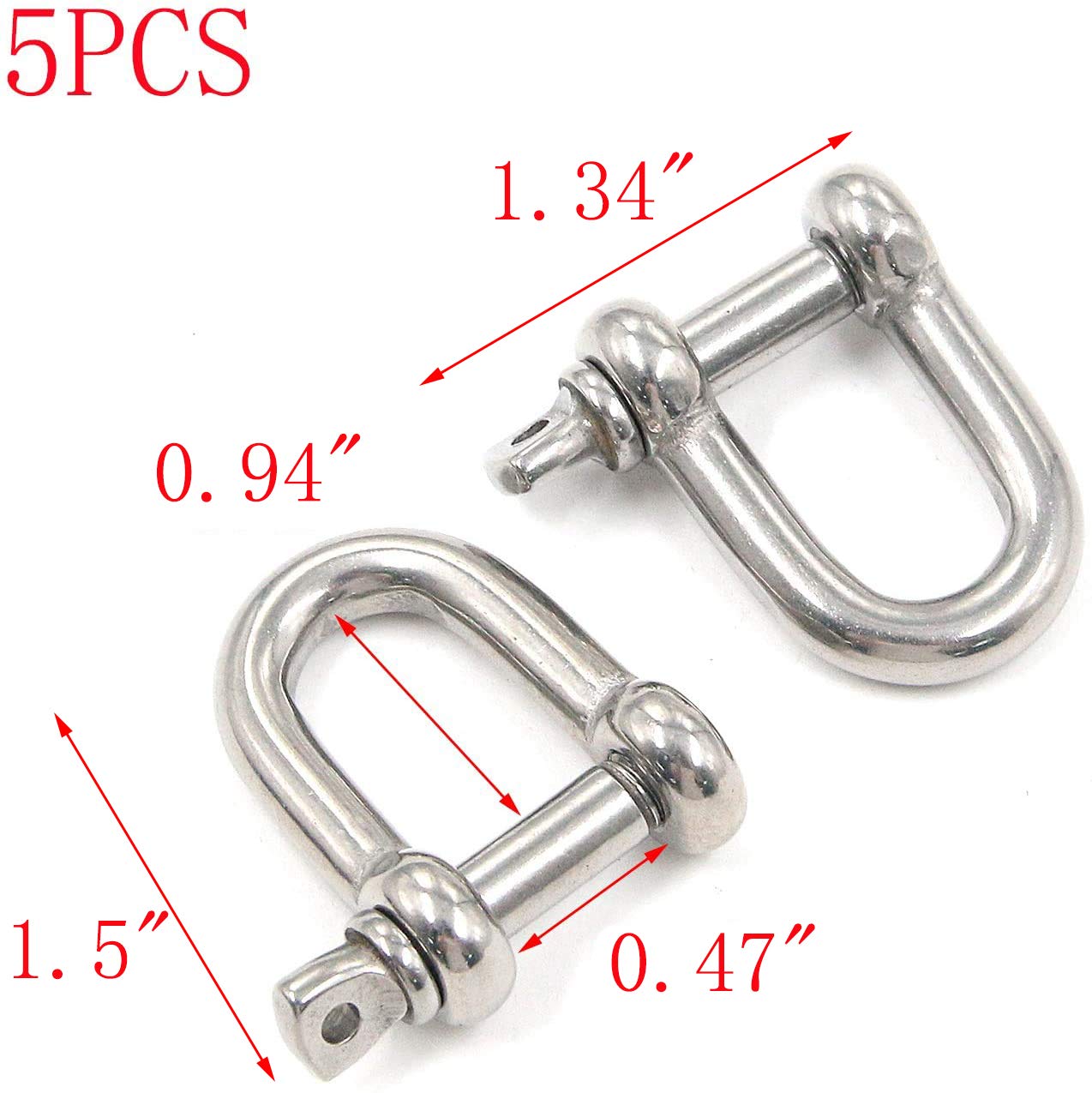 MTMTOOL M6 Stainless Steel Bow Shackle D Ring Shackles 1/4" Screw Pin Anchor Shackle Heavy Duty Paracord Outdoor Camping Survival Rope Shackle Buckle Pack of 5 1