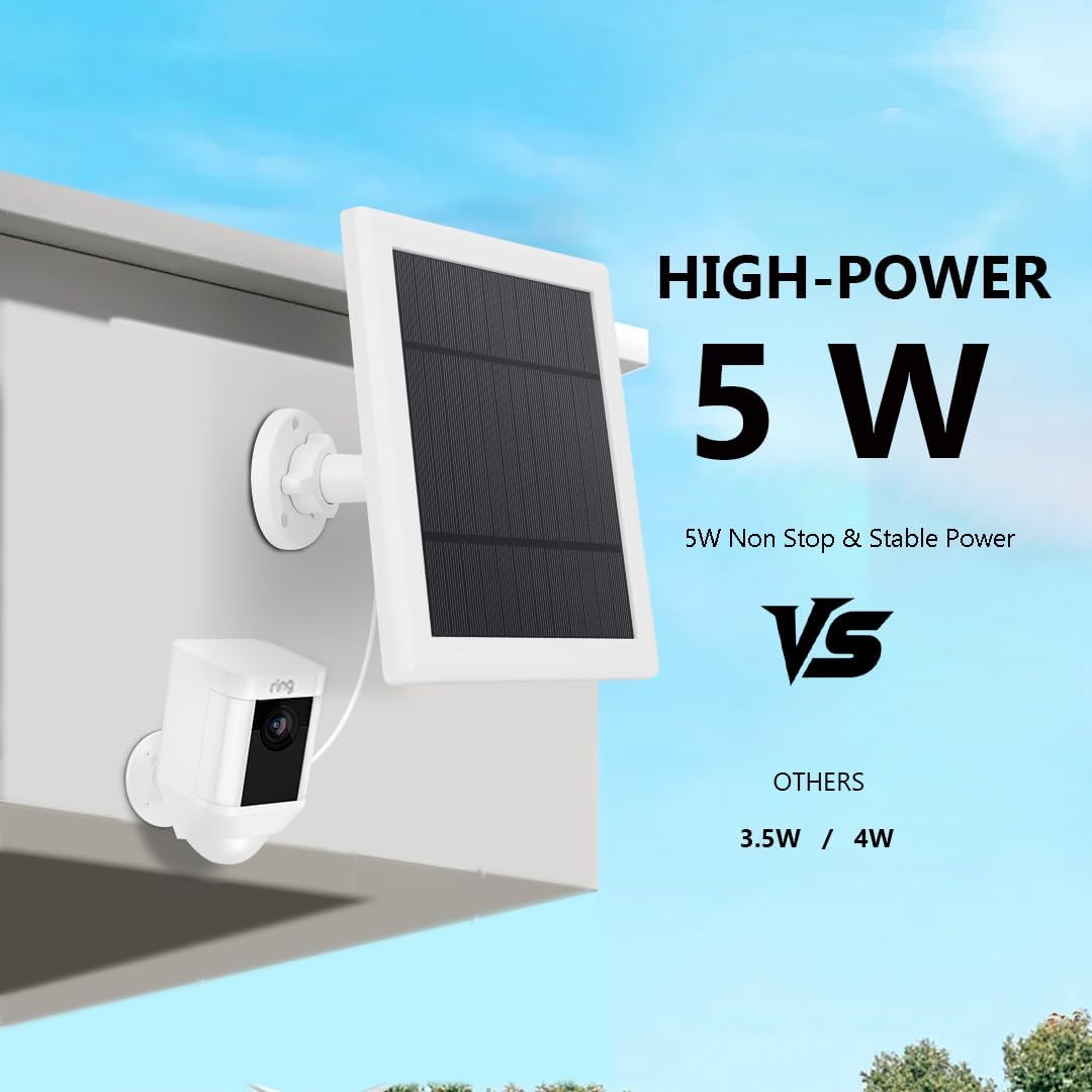 Solar Panel for Camera 5W Solar Charger Compatible with Ring Spotlight &Stick Up Outdoor Cam Battery, 16.4ft Long Cable with Barrel Plug Adapter to USB-C/Micro USB (White, 3 Pack)