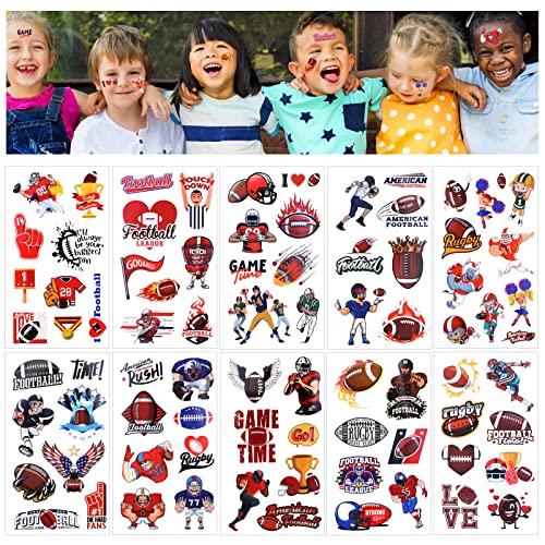 Howaf 100+Pcs American Football Temporary Tattoos, Super Bowl Fake Tattoos For Kids Adults, Rugby Face Tattoos Stickers For Sports Football Fans Favors, Waterproof Body Tattoos For Football Event Party Supplies #TOP2