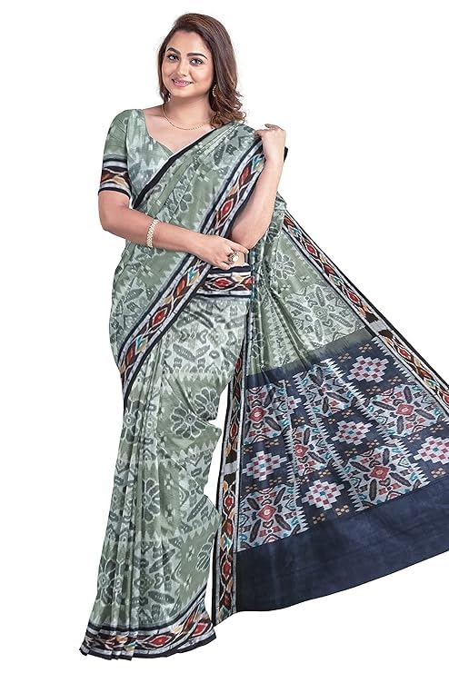 Image of Ikat Women's Cotton Saree, Handmade Pure Cotton Khandua Saree, Ikkat Orissa Traditional Handloom Saree without Blouse