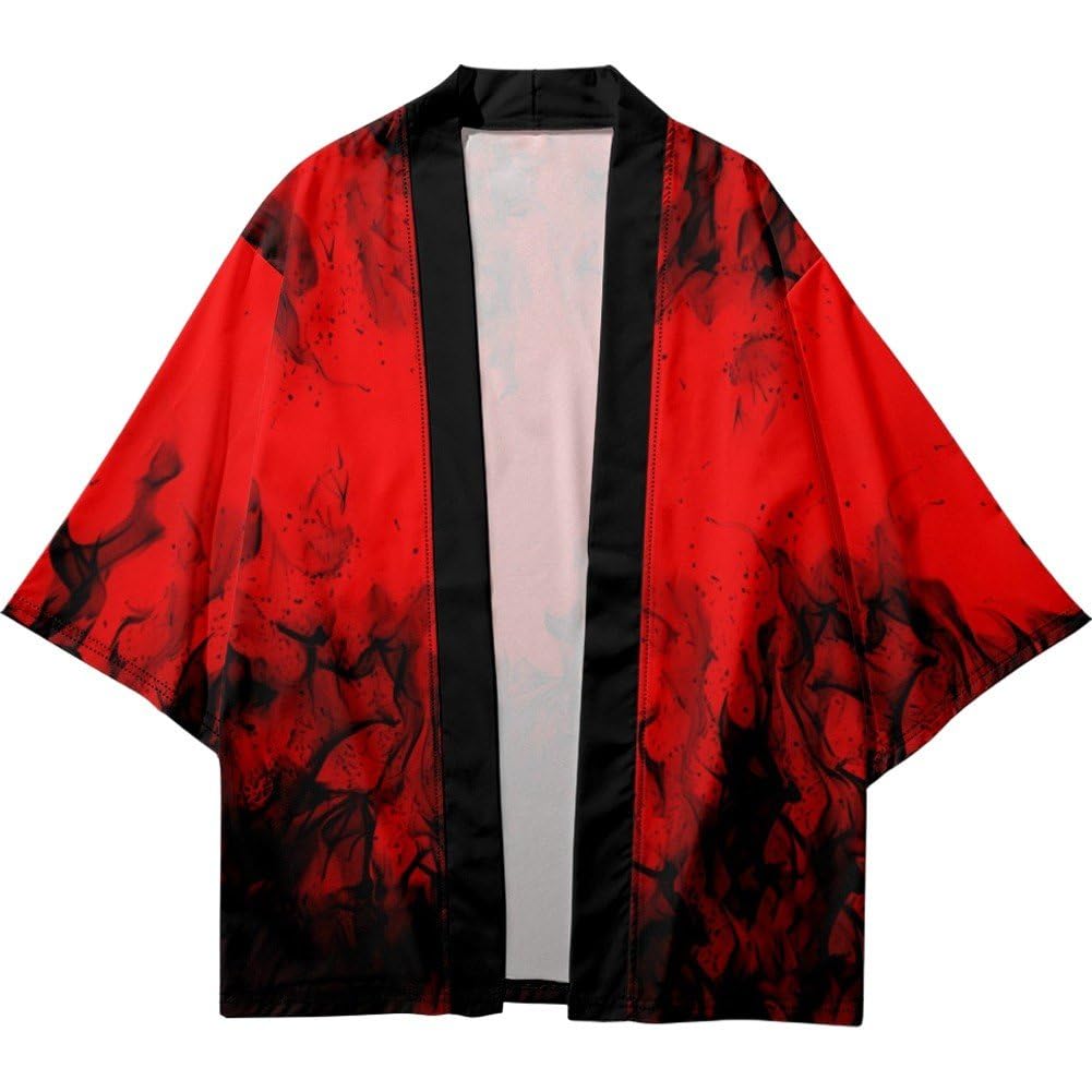 Japanese Traditional Print Red Shirt Haori Women Men Beach Yukata Streetwear Kimono Cardigan Yukata Haori