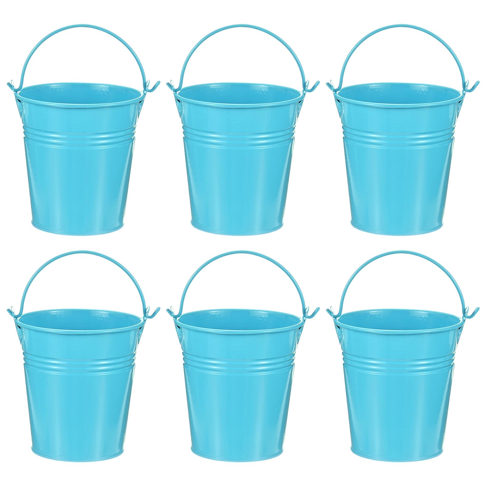 M METERXITY 6-Pack Small Metal Bucket with Handle, 3.1 x 3.3 Inch Iron Mini Buckets for Farmhouse Flower/Garden Planters/Decorative Table Centerpieces [Blue]