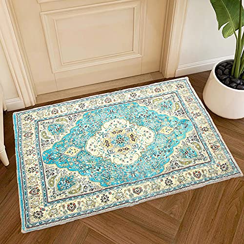GEVES Turquoise Persian Area Rug Entryway Rugs for Bathroom Bedroom Kitchen 2â€™ X 3â€™ Doormats Accent Rugs Washable Non-Slip Indoor Outdoor Use