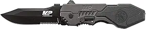 Smith & Wesson assisted folding knife, 8.6in overall, 3.6in serrated blade, aluminum handle