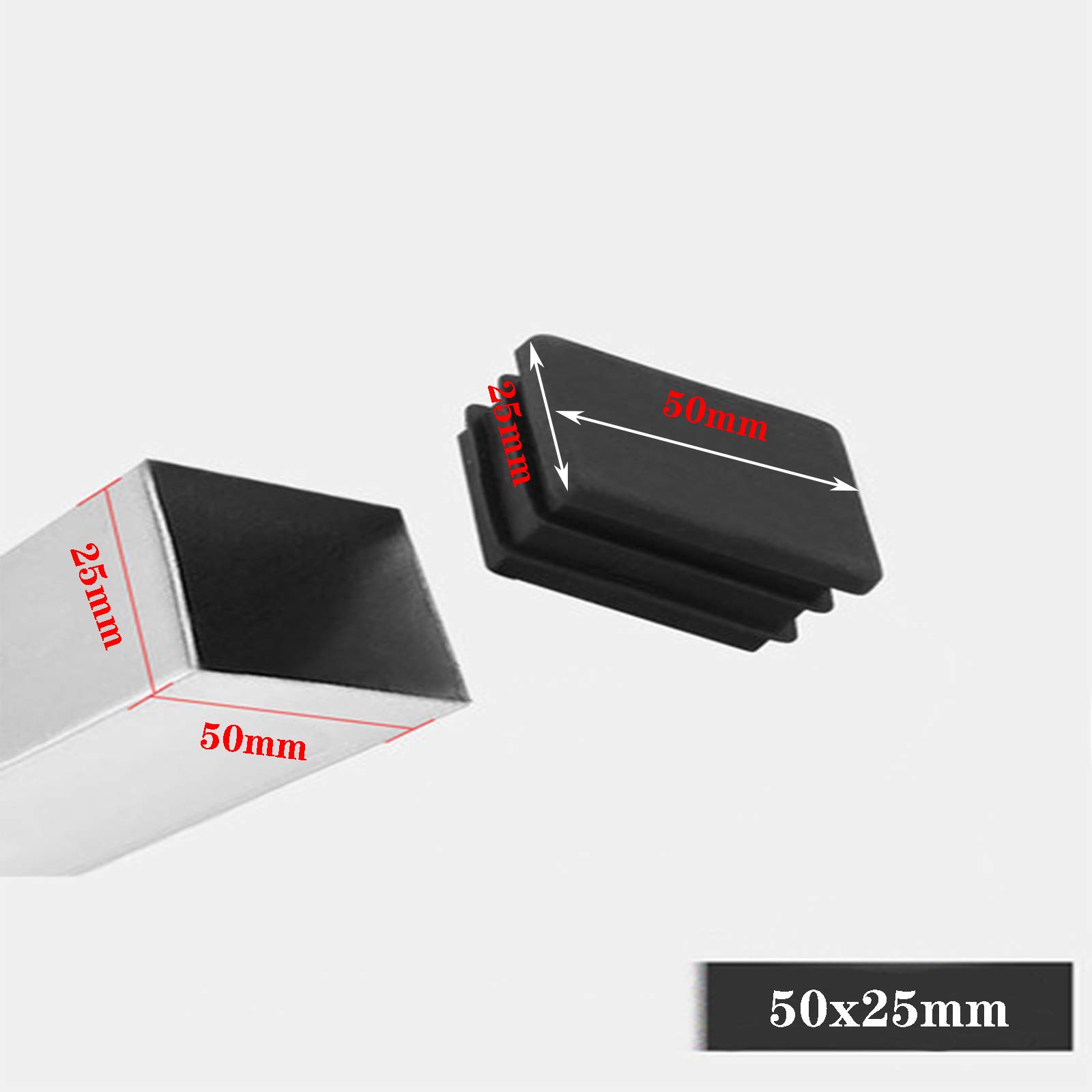 Tappi Per Tubi Rettangolari 50x25 Mm - 21 Pezzi, Nero, Per Mobili, Sedie, Trampolini, Protezione Pavimento - Foto 2