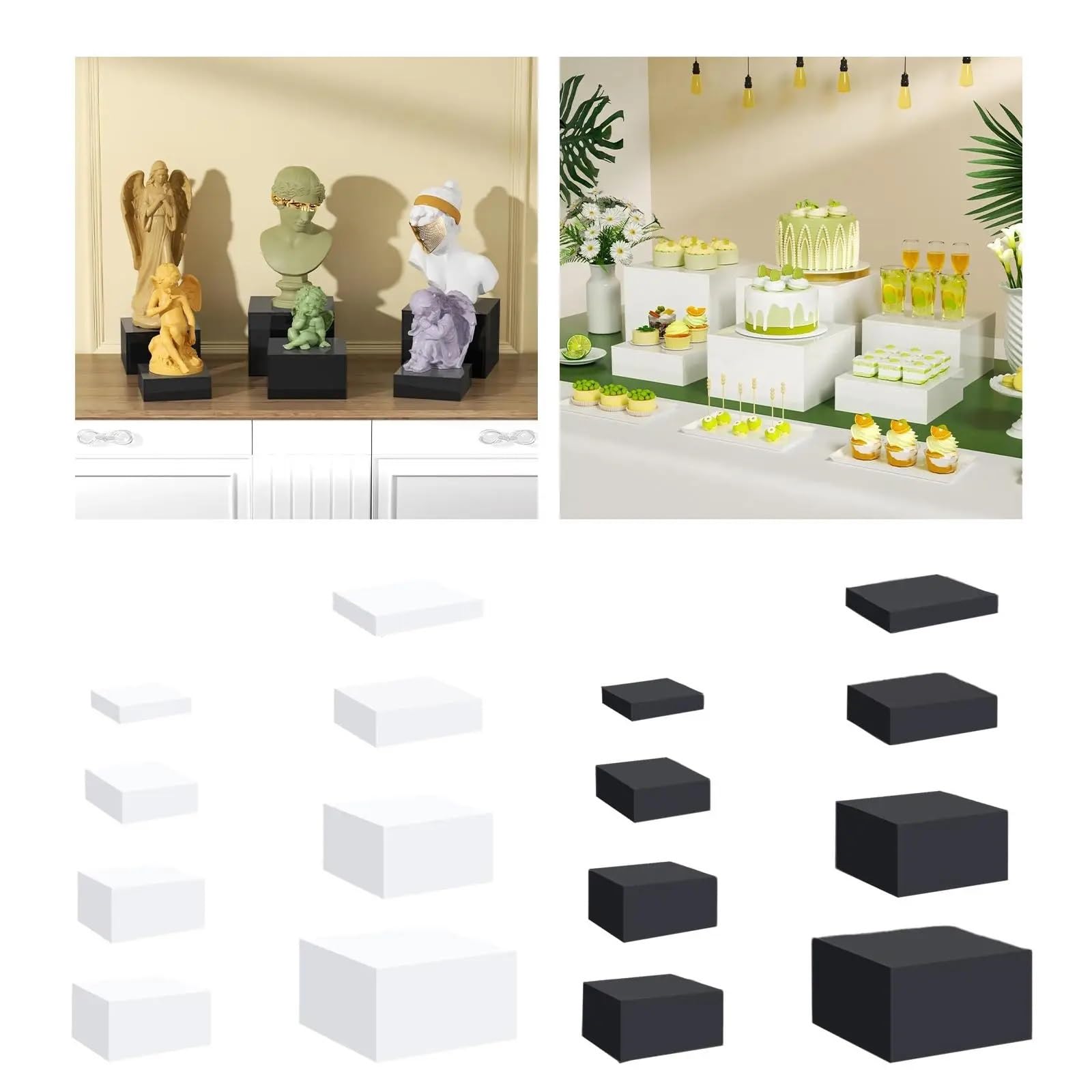 Rehausseur de buffet Lot de 8 boîtes présentation for table avec fond creux for aliments, for collection, bijoux, restauration, dessert(WHITE)