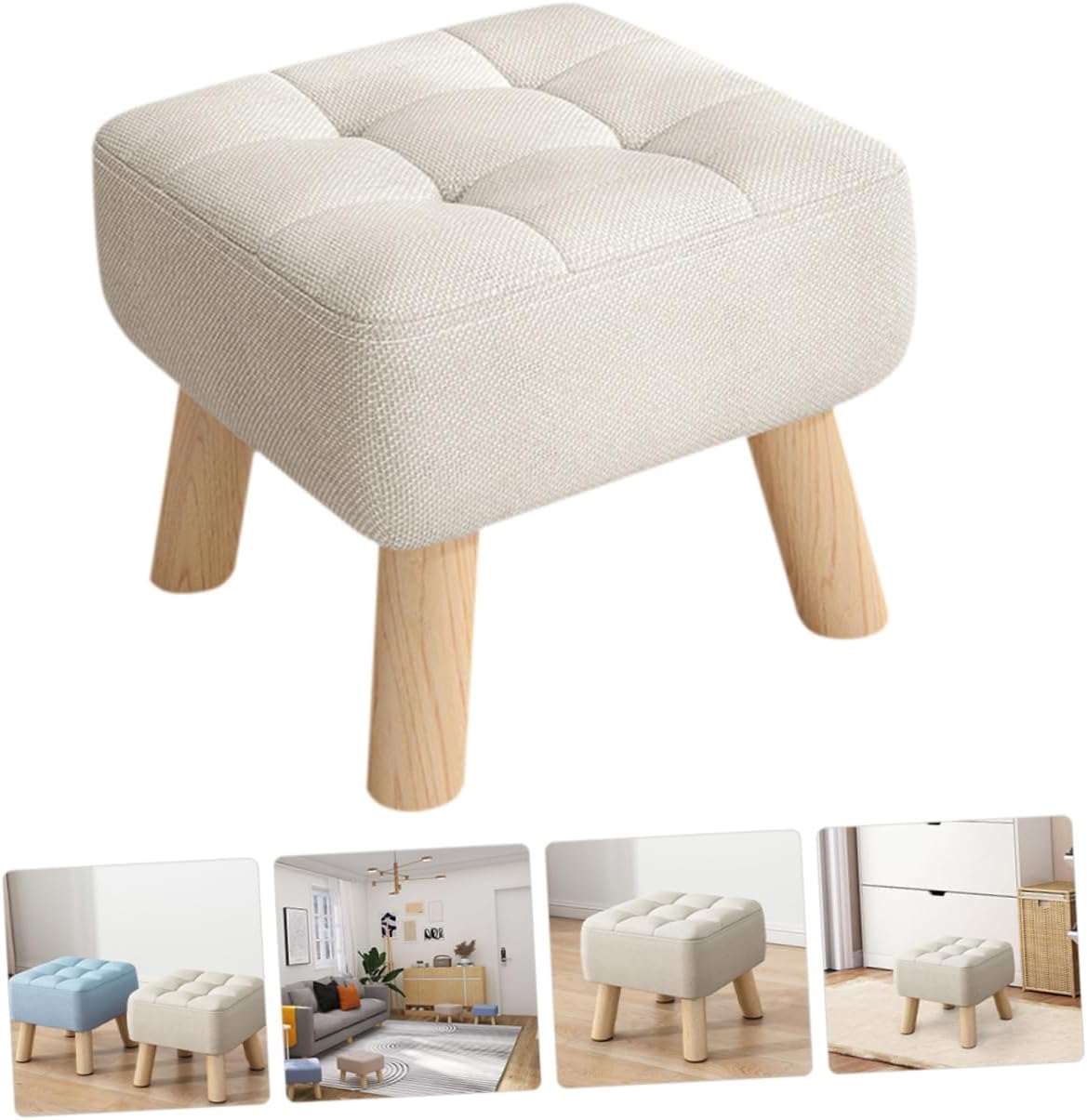Boy Girl Low Cloth Foot Stool with Padded Seat and Solid Wood Frame Height Step Stool for Boy Girl Bathroom and Bedroom Use Lightweight Removable Cover Easy to Clean