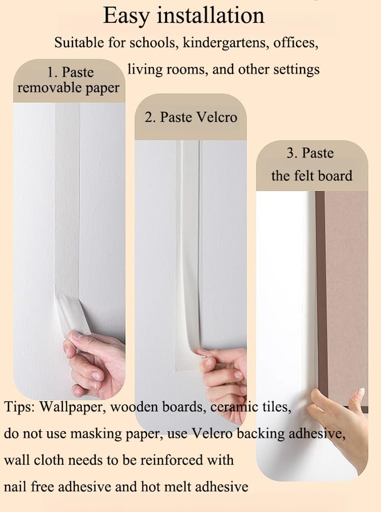 Tablero de Corcho y Fieltro con chinchetas para decoración de Paredes en dormitorios y oficinas, Tablero de avisos y Notas con 30 chinchetas, Tablero de Fotos DIY