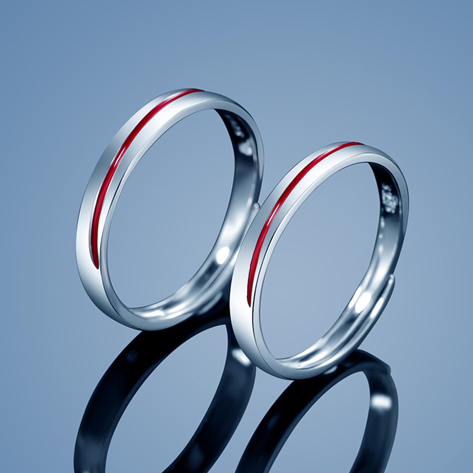 Anello Filo Rosso del Destino, Anelli Matrimonio Coppia Persona Argento 925 Regolabili Anello a Fascia Argento con Smalto Rosso