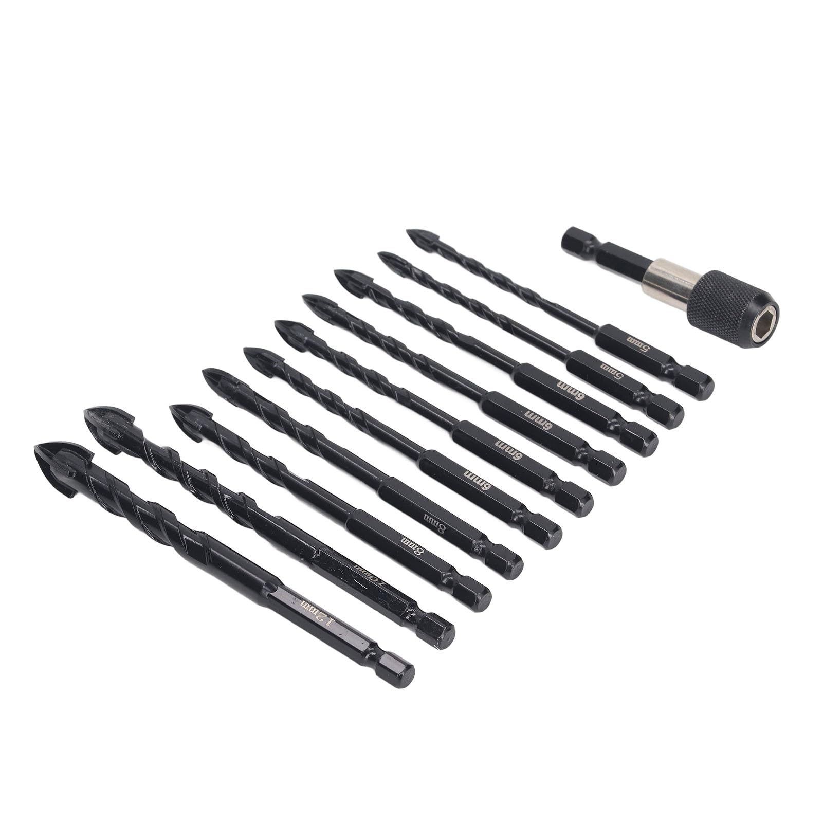 11 Pcs Masonry Drill Bit Set, 5 12mm Cross Design Hex Shank Carbide Bits for Concrete Glass Brick Tile, Fast Chip Removal, High Hardness, Sturdy and Durable