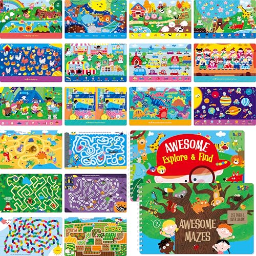 2 Travel Game Pads, 60 Dry Erase Activities Games Reusable & Erasable Book, Fun Brain Challenge Games Interesting Educational Toy and Learning Tool for Road Trip Airplane Travel