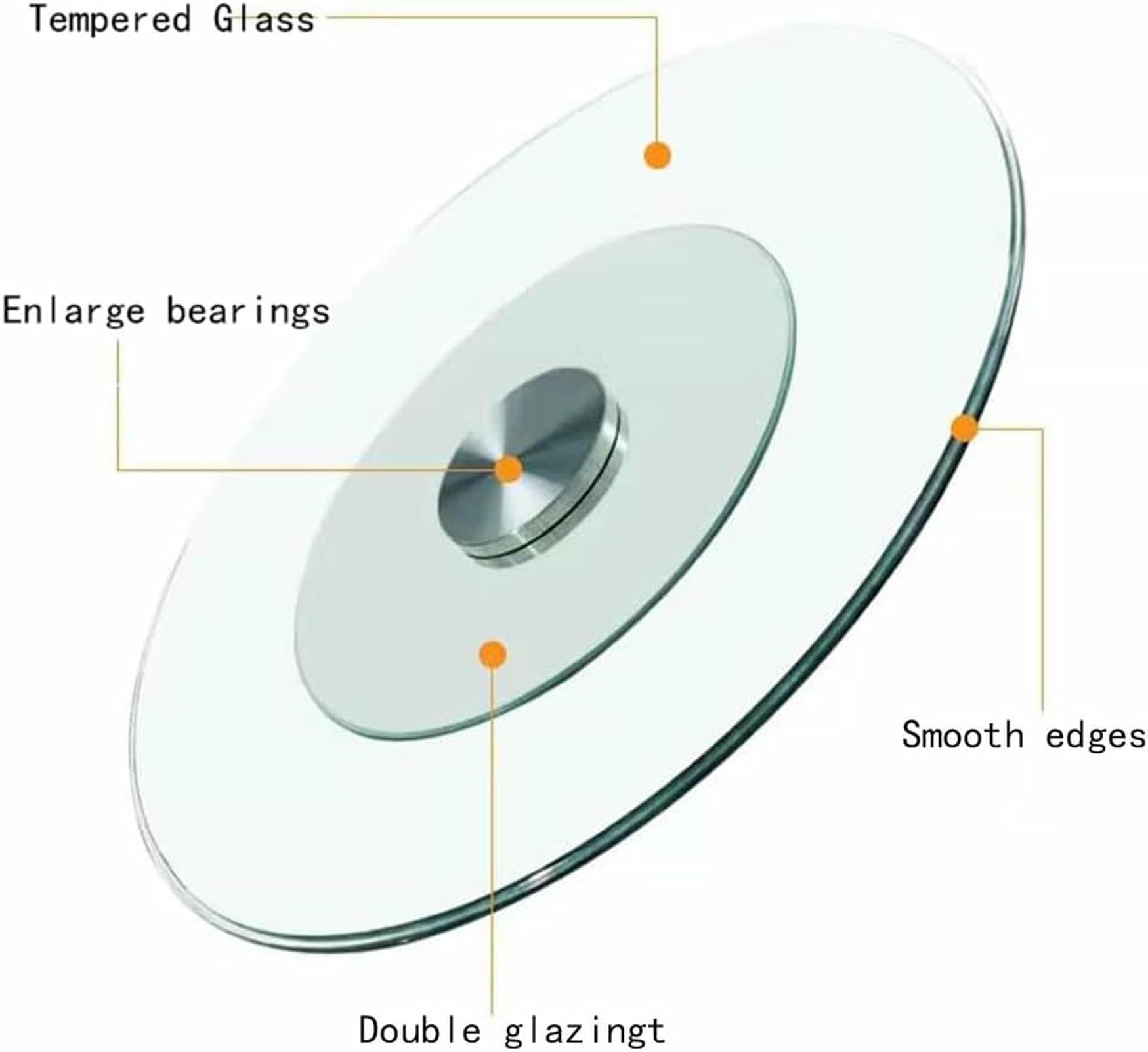 Large Tempered Glass Turntable for Dining Table, 50 cm, 70 cm, 80 cm, 100 cm, Lazy Susan Table Top Rotating Plate, Hotel Rotating Serving Plate (24 inches (60 cm)