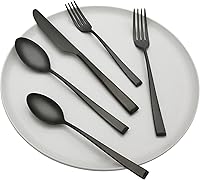 Vista 3 de CAMBRIDGE Silversmiths Marlise - Juego de cubiertos de satén negro de 20 piezas, servicio para 4