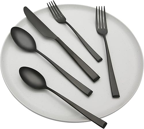 Miniatura 3 de CAMBRIDGE Silversmiths Marlise - Juego de cubiertos de satén negro de 20 piezas, servicio para 4