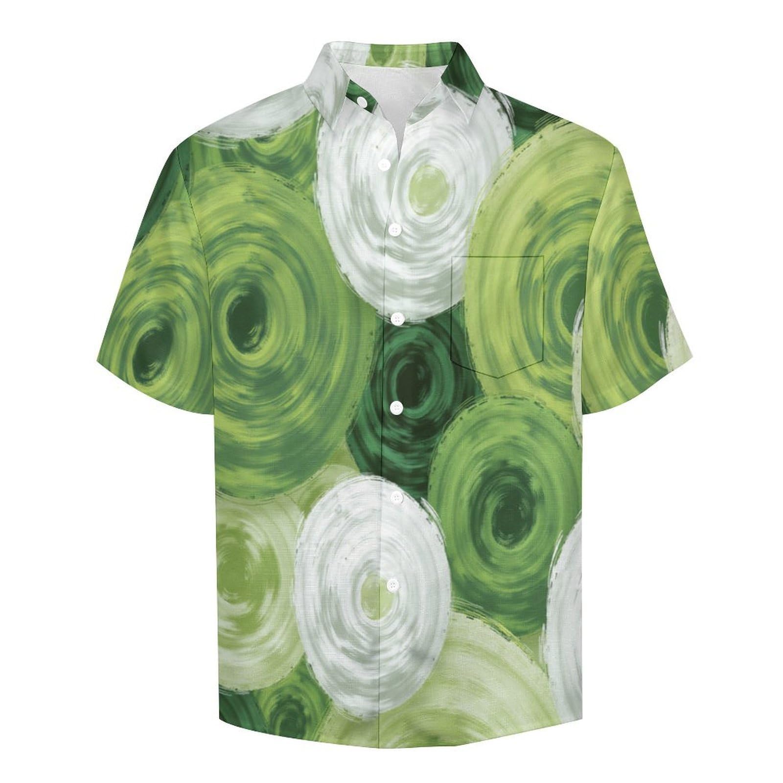 Camicia da Uomo Button Down con Stampa Cerchio Sovrapposto, Arte Moderna Camicia Hawaiana Casual a Maniche Corte Camicie da Spiaggia Camicie da Vacanza