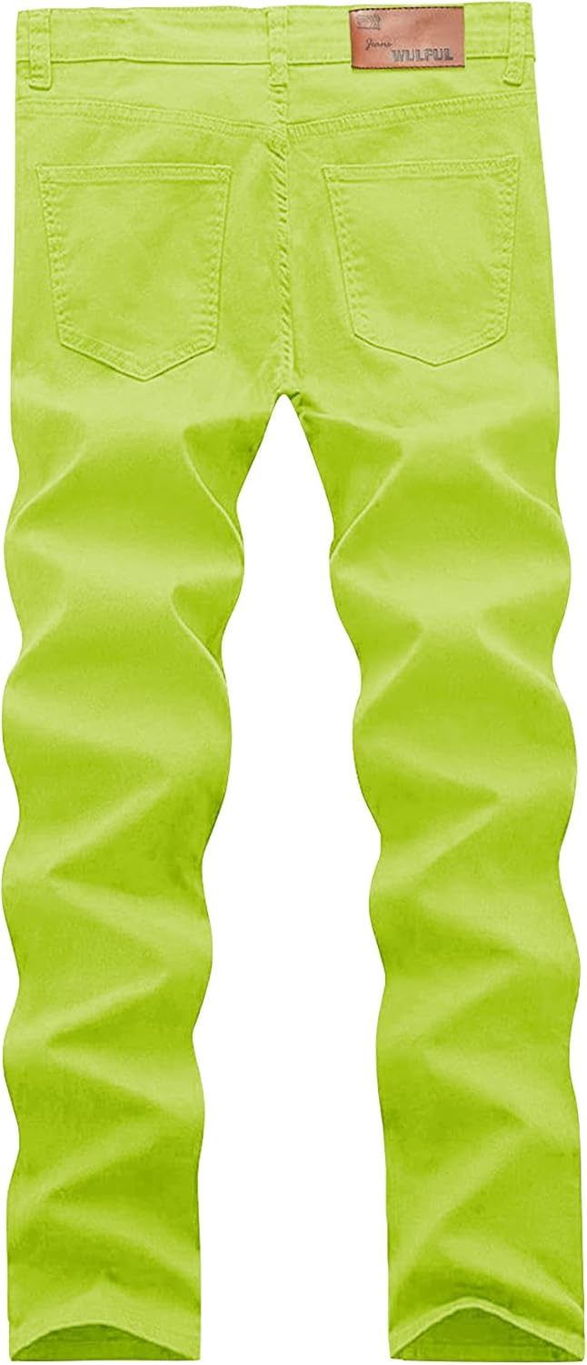 WULFUL Men's Slim Fit Skinny Stretch Comfy Jeans Denim Pants Lemon Yellow 34W x 32L image 2 of 7 B0CXPMX1RC