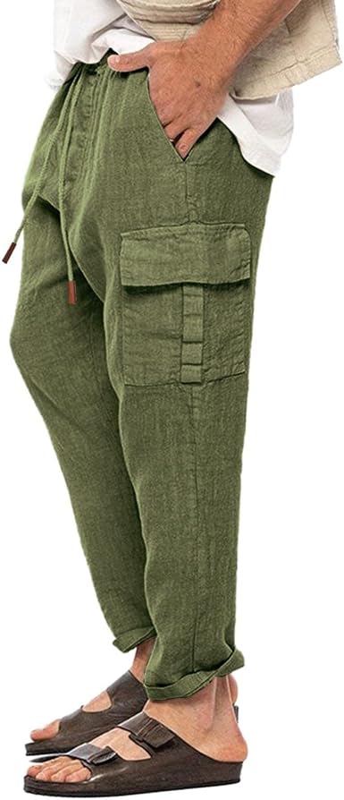 Amazon.com: Gillberry Pantalones cargo de algodón y lino con múltiples  bolsillos para hombre, holgados, cómodos, pantalones largos de  entrenamiento sólidos para hombres : Ropa, Zapatos y Joyería